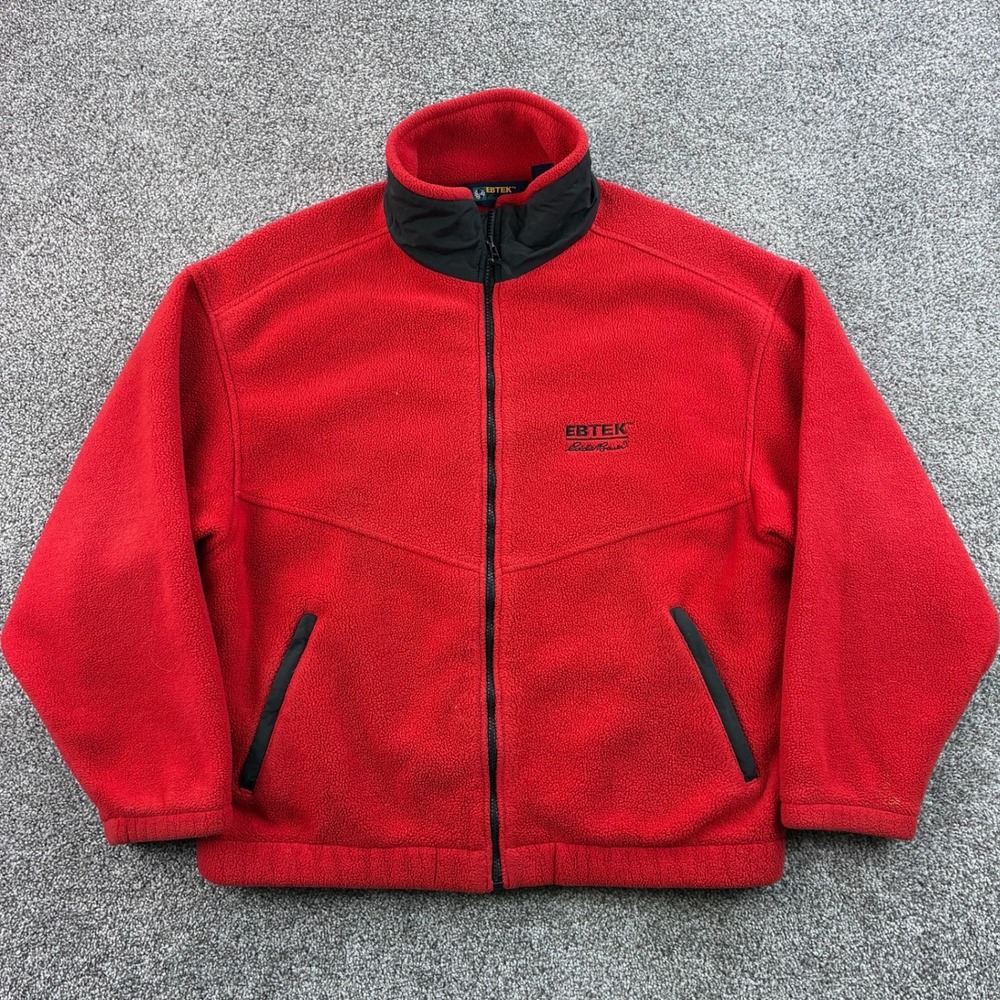Vintage EBTEK Eddie Bauer Fleece Jacket Mens Small Red Full Zip USA Made